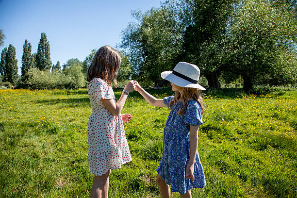 twin girls lost the way in forest, fear and worry for the evening attack at darkess of the night