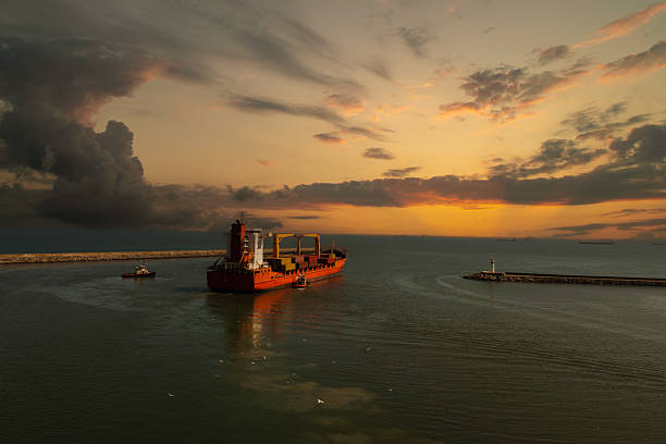 Aerial view of Container Ship in transit.