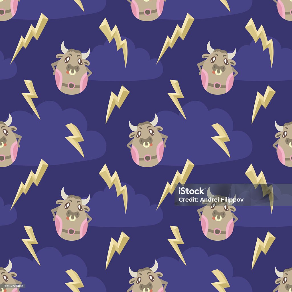 Anry Pattern Tile Pattern With Angry Bulls And Lightnings Stock Illustration ...