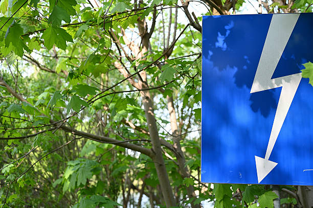 White lightning on a blue background in the fores
