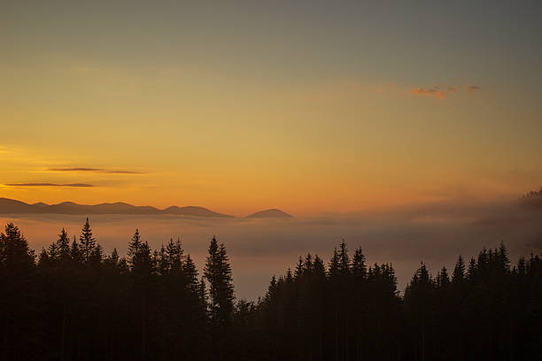 istock Misty Sunrise Over Mountain Forest Horizon 2215694926