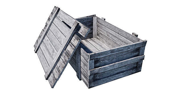 istock Old wooden crate isolated on white , clipping path 2215696609