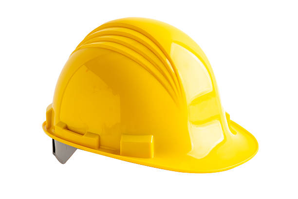 istock Yellow helmet isolated on white background with clipping path, protect to safety for engineer in construction site. 2215697146