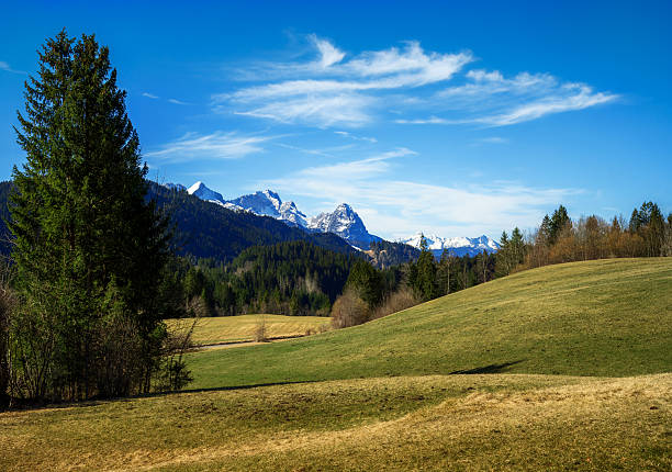 Alpine landscape in Bavaria with view to the Wetterstein mountains