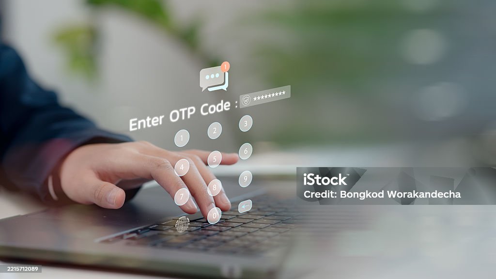 Otp Code Mask Hand Entering Otp Code On Virtual Keypad With Fingerprint Scanner ...