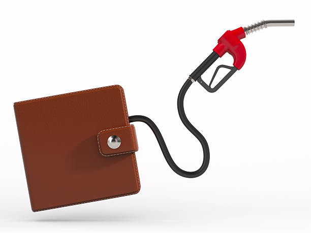 istock Fuel nozzle and wallet on white background. Isolated 3D illustration 2215712592