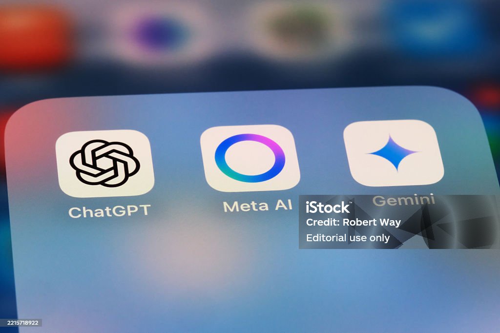 Meta AI, ChatGPT and Gemini. Assorted AI app icons Shanghai,China-April 20th 2025: Meta AI, ChatGPT and Gemini. Assorted AI app icons ChatGPT Stock Photo Meta AI, ChatGPT and Gemini. Assorted AI app icons Shanghai,China-April 20th 2025: Meta AI, ChatGPT and Gemini. Assorted AI app icons ChatGPT Stock Photo
