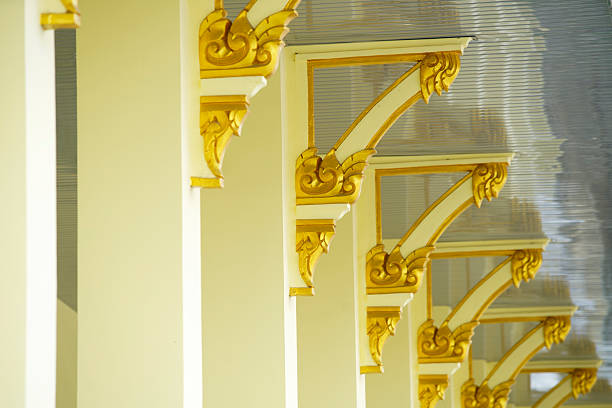 Captivating image showcasing intricate architectural details of golden columns, featuring vibrant designs and emphasizing unique craftsmanship and elegance.