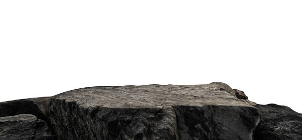 istock Mountain rock brown, Stone podium cliff edge isolated on white background 2215721883