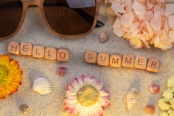 istock Summer vibes with sunglasses, seashells, and flowers on sandy beach 2215723959