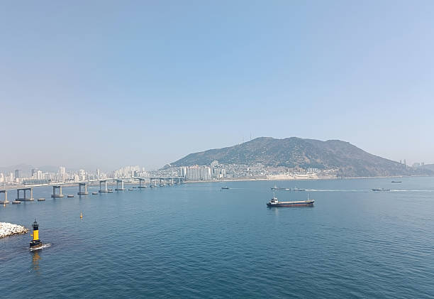 Korea, Busan, sea, water, boat, sky, bridge
