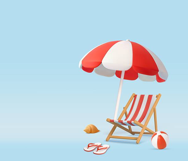 istock 3d Beach Chair and Umbrella with Summer Accessories 2215736531