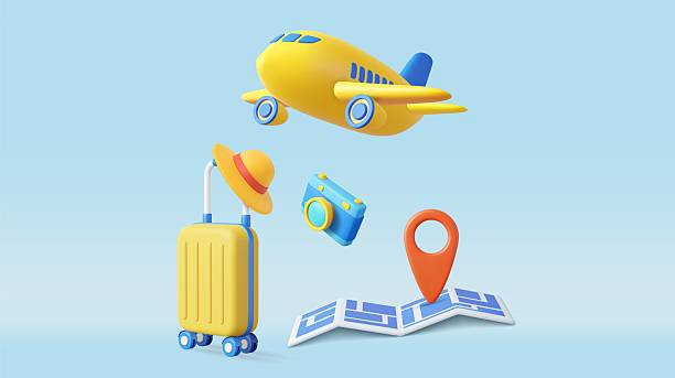 istock 3d Air Travel Concept with Luggage and Map, camera 2215739374