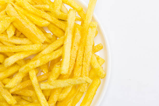 Close-up fries on a dark background