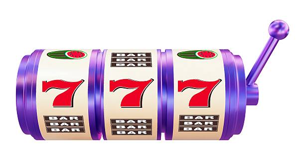 3D neon slot machine on white isolated background. Online casino. Gambling concept design. 3d vector illustration.