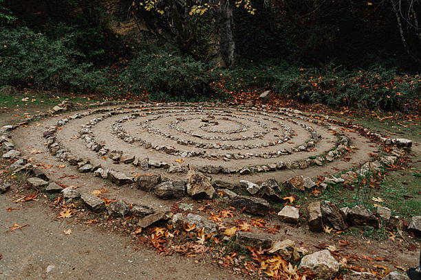 Bird's eye view of maze shaped park