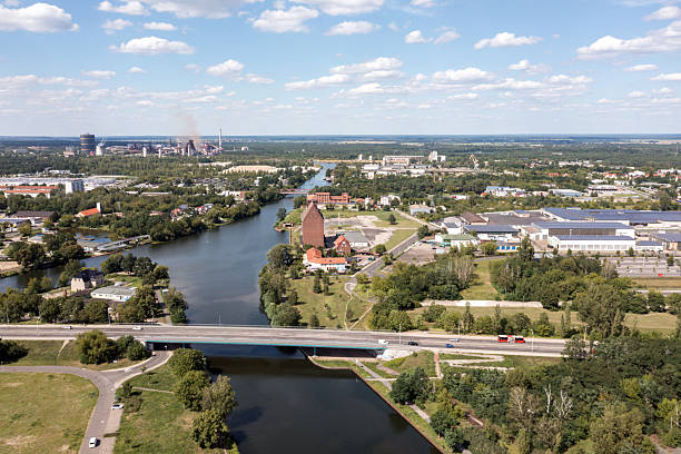 istock Aerial View from Oder-Spree Canal and industrial area Eisenhuttenstadt. 2215752187