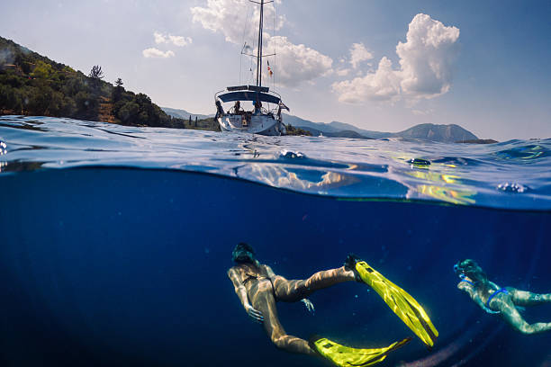 istock Two beautiful women diving underwater 2215761032