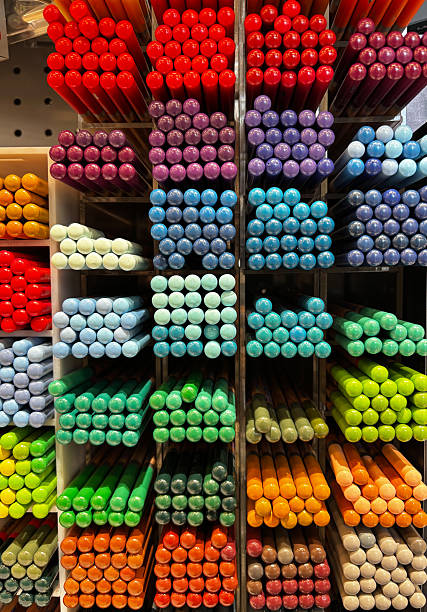 istock Stacks of colorful bright pencils in transparent boxes 2215766112