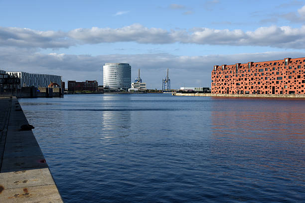 Cooenhagen modern city with several huge residential and office buildings. Captured during summer season.