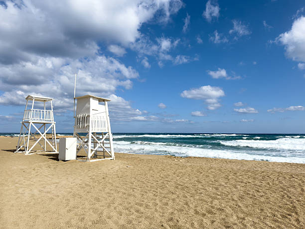 Lifeguard towers on the beach