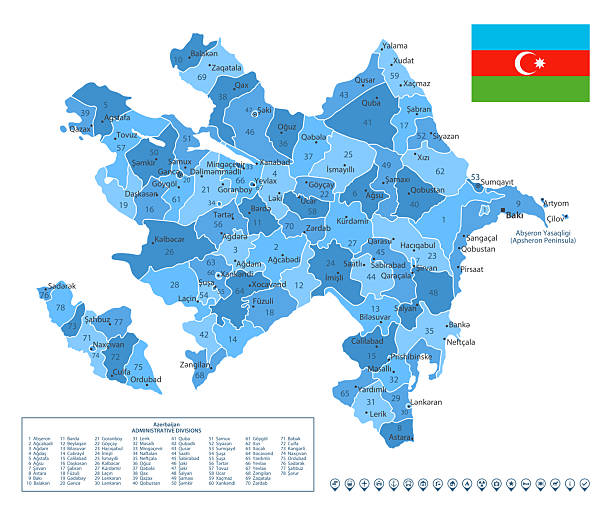 Azerbaijan Vector Map With Regions Sea Lakes Rivers National Flag