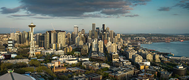 istock Aerial Panorama of Downtown Seattle at Dusk 2215781976