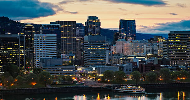 istock Downtown Portland Covered in Twilight and Illuminated By the Light Within Tower Windows 2215783731