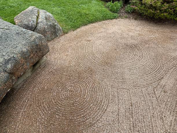 Beautiful patterns on sand, closeup. Zen garden