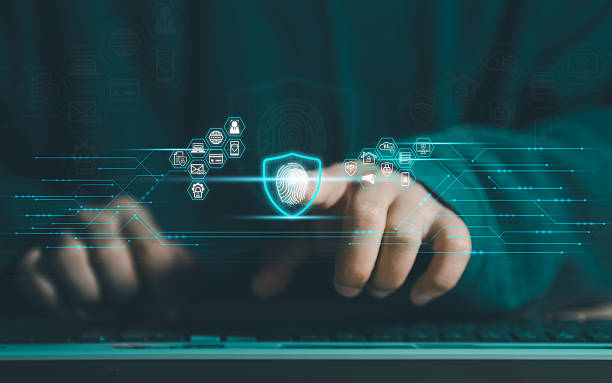 istock Cybersecurity and privacy concepts to protect data. Business Finger press on the fingerprint icon and internet network security technology. Virtual screen interfaces. cyber security. 2215790214