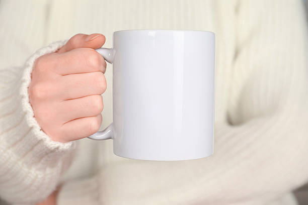 istock Woman with white ceramic cup, closeup. Mockup for design 2215790618