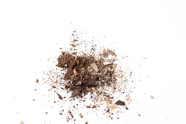 istock Beige eyeshadow crashed smear powder swatch. Smokey eyes shadow smudge isolatedbackground 2215802106