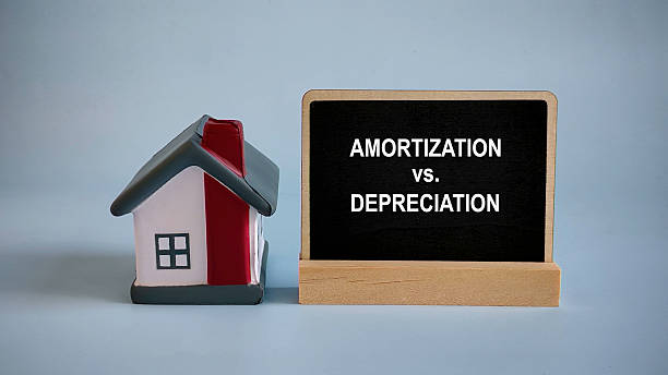 istock A house model beside a sign written with Amortization vs. Depreciation. 2215805328