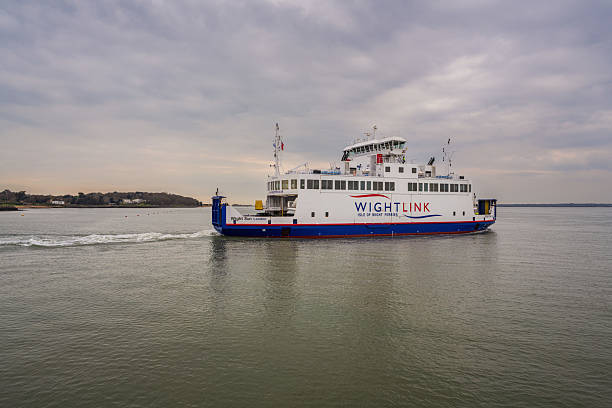 Yarmouth, Isle of Wight, England, UK -. April 17, 2023: A ferry leaving Yarmouth Harbour