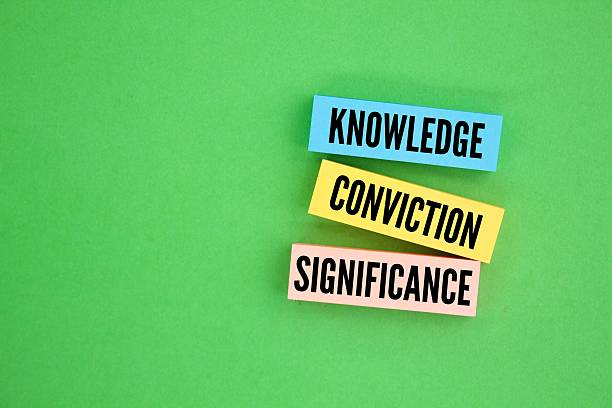 istock Colored paper with the words three criteria, namely Knowledge, Conviction, and Significance. criteria is frequently used as a singular as well as a plural 2215811323