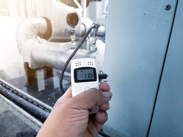 istock Check the temperature actual water chiller use to temperature data logger for analysis. 2215813728