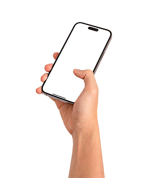 istock Hand using smartphone with blank screen isolated on white background. Premium high quality studio shot. Concept for technology, business, finance and advertising. 2215815027