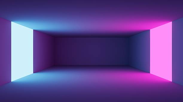 istock Bright blue pink and violet rectangle neon light portal background. 2215820153