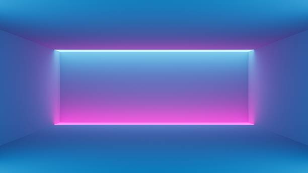 istock Bright blue pink and violet rectangle neon light portal background. 2215820165