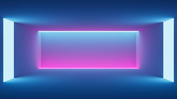 istock Bright blue pink and violet rectangle neon light portal background. 2215820188