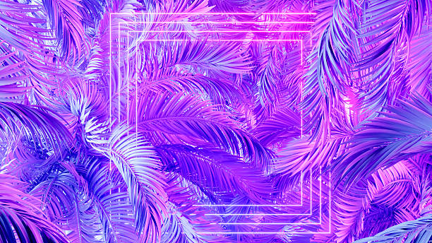 istock Summer Holiday Background with Palm Tree Leaves and Neon Lighting Frame 2215827653