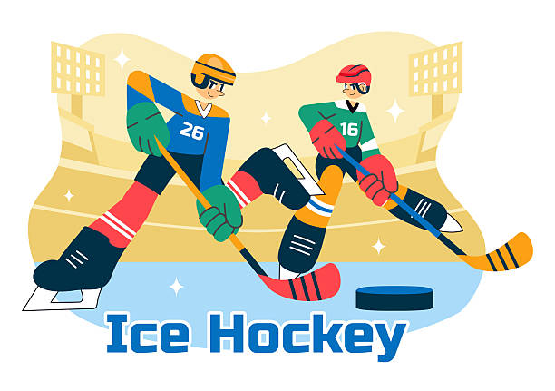 istock Ice Hockey Player Sport Vector Illustration featuring a Helmet, Stick, Puck, and Skates on an Ice Surface for Game or Championship in a Background 2215830183