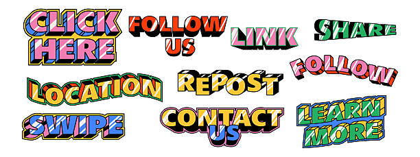 istock Y2K call to action stickers. Modern text in trendy retro style. Action labels for social networks 2215831235