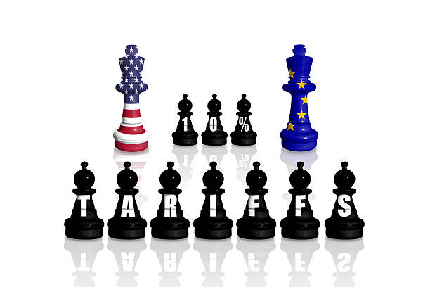 istock Chess made from EU and US flags. Europe Union and USA tariffs, trade, customs war. Tariff 10 percent 2215835594