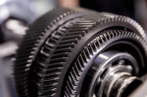 Close-up of transmission gears inside a car