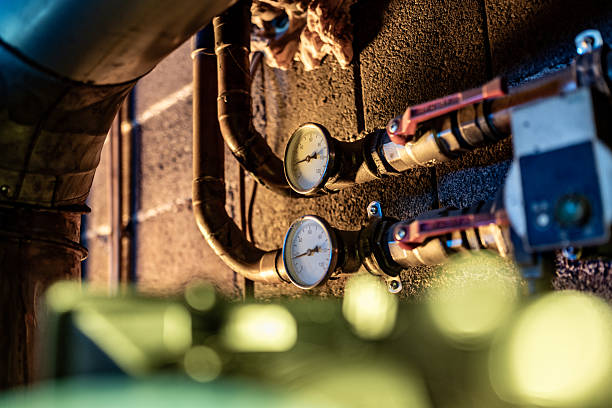 istock Pressure Gauges and Pipe System in Utility Room 2215838890