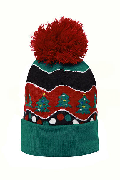 istock New Year's knitted hat with ornament and pompom isolated on white background 2215840623