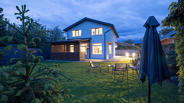 Modern private house at night
