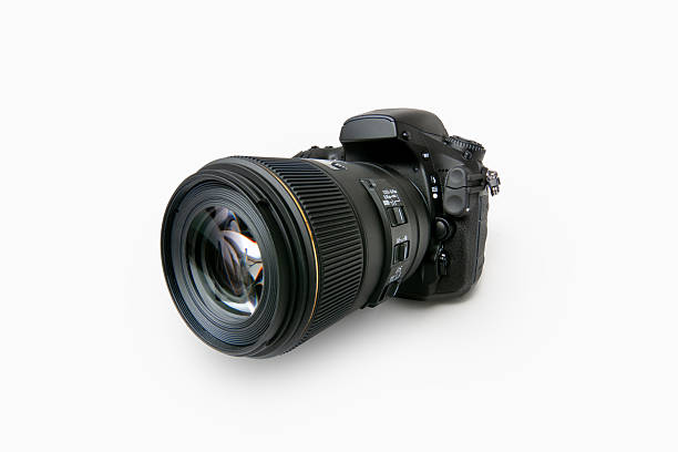 Modern Dslr camera isolated on white background with lens. High quality photo