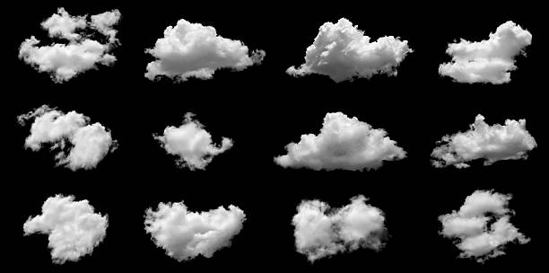 istock Isolated cloud collection on black background. Set of different types of clouds. Cloud design. Abstract clouds. Fog over the sky. Fluffy white clouds texture. 2215846226